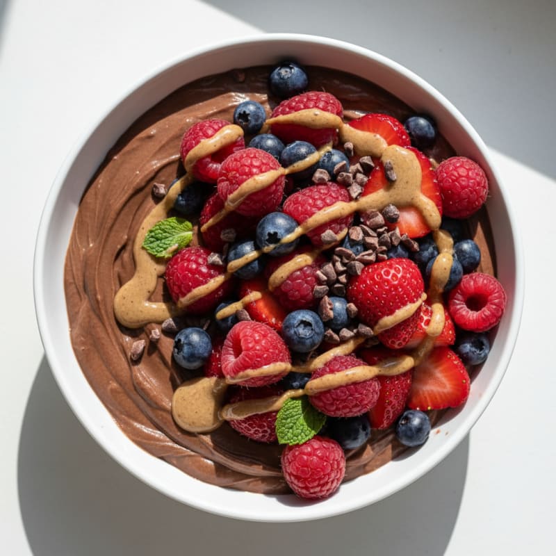 Creamy Chocolate Protein Yogurt Bowl with Berries