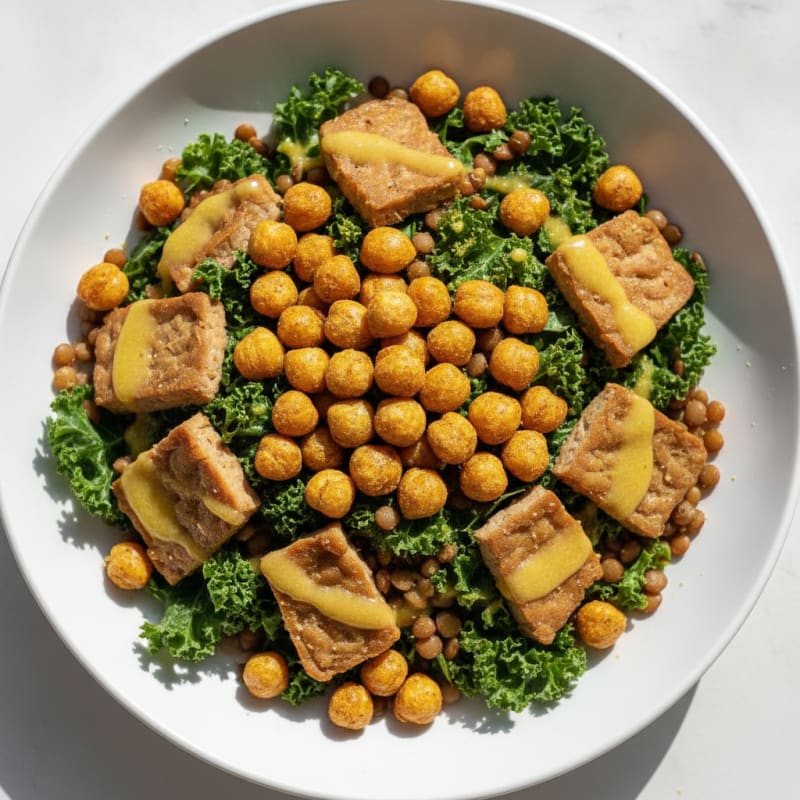 Lentil and Tempeh Power Salad with Crunchy Roasted Chickpeas
