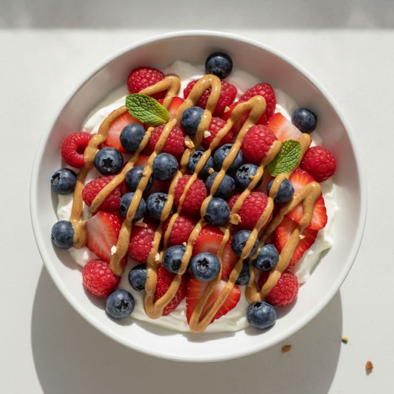 Greek Yogurt Protein Parfait with Mixed Berries and Almond Butter