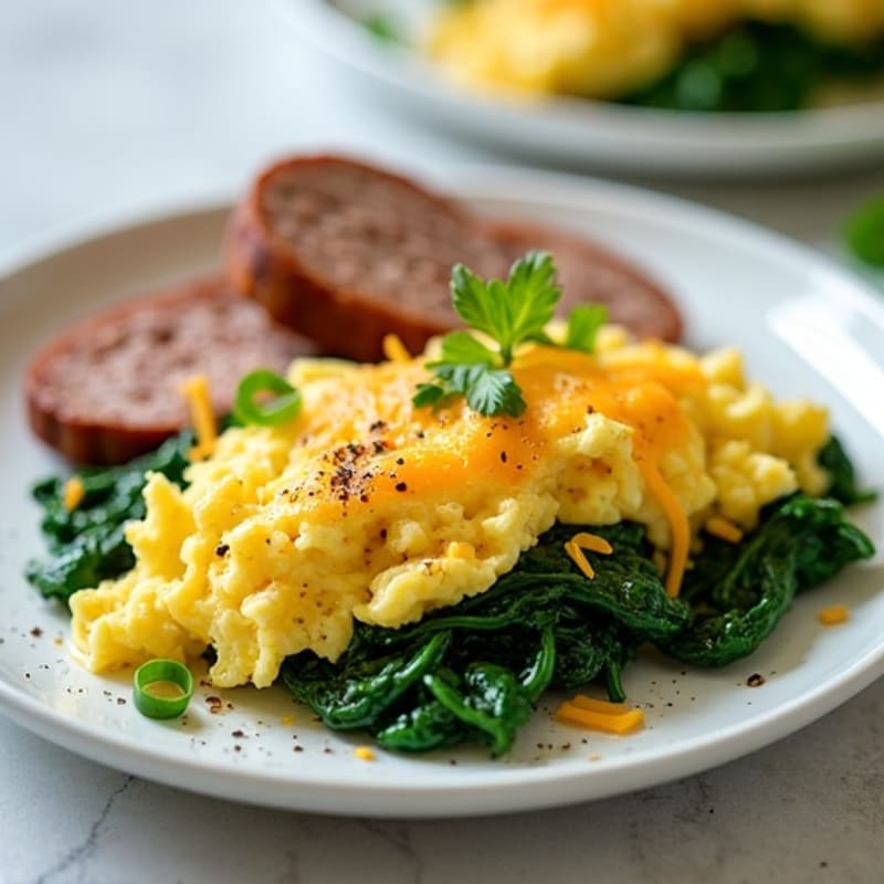 Scrambled Egg Whites with Turkey Sausage and Sautéed Spinach