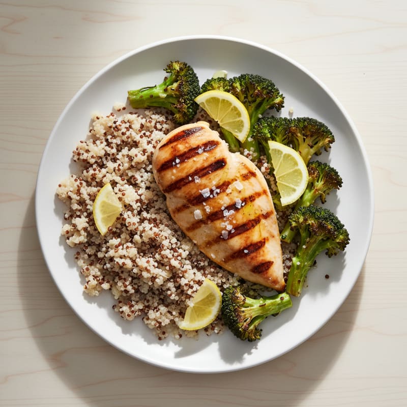 Grilled Chicken Breast with Quinoa and Roasted Broccoli