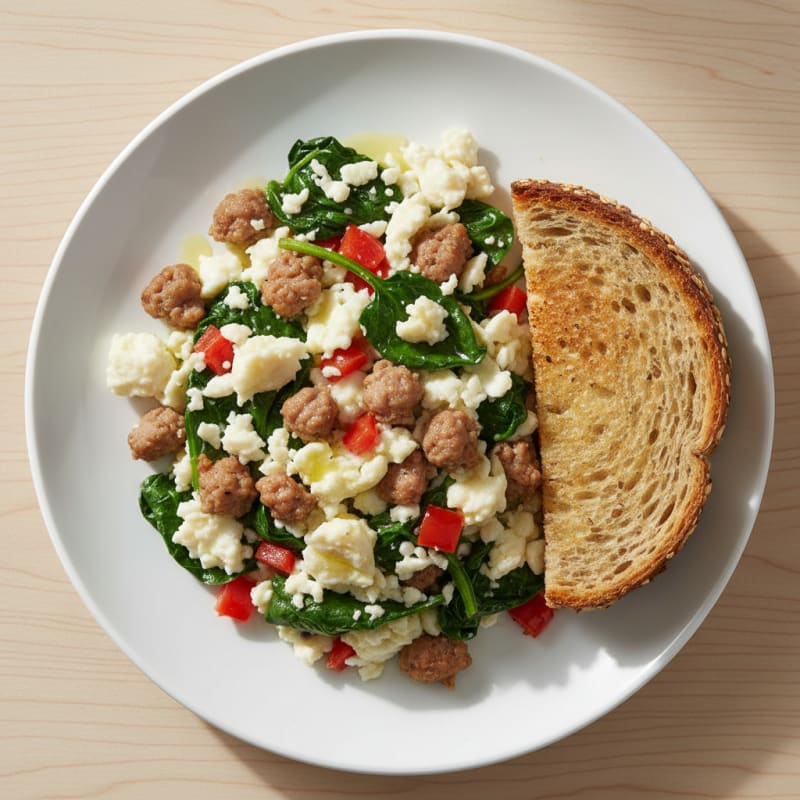 Egg White and Turkey Sausage Scramble with Spinach and Bell Peppers