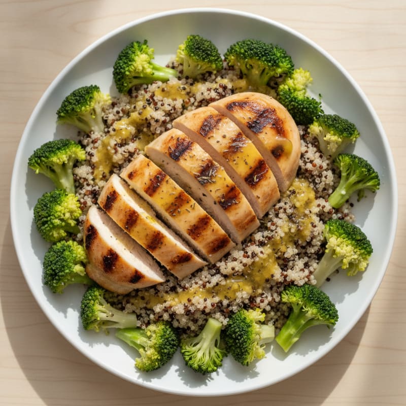 Grilled Chicken Breast with Quinoa and Steamed Broccoli