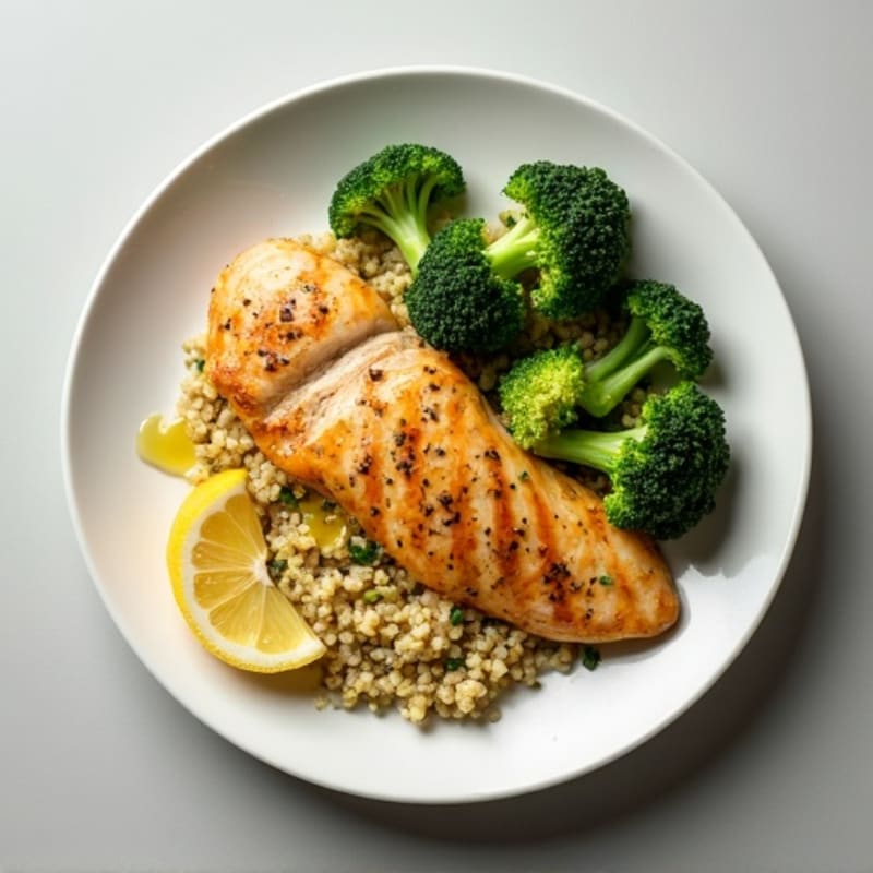 Lemon Garlic Chicken Breast with Steamed Broccoli and Quinoa