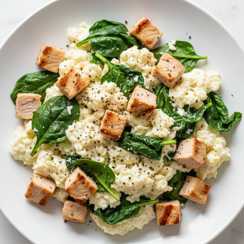 Egg White Spinach Scramble with Grilled Turkey Breast