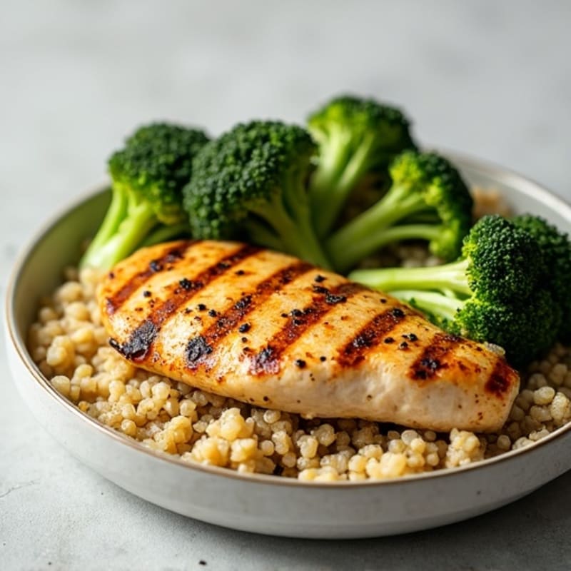 Grilled Chicken Breast with Quinoa and Roasted Broccoli