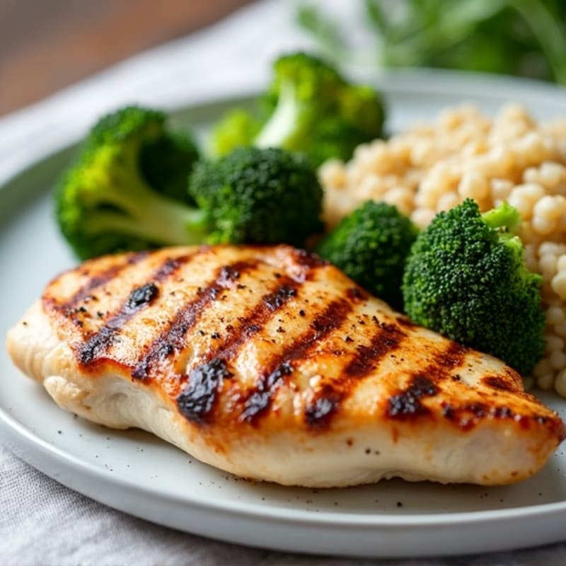 Grilled Chicken Breast with Roasted Broccoli and Quinoa