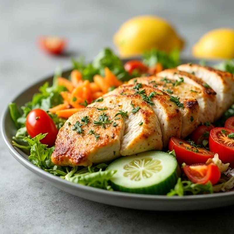 Lemon Herb Chicken Salad with Fresh Greens and Crispy Vegetables