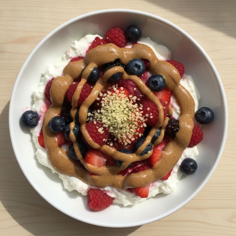 Greek Yogurt Protein Parfait with Mixed Berries and Almond Butter