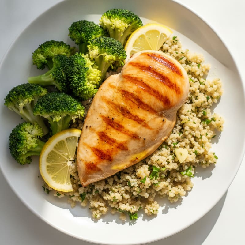Grilled Chicken Breast with Quinoa and Steamed Broccoli