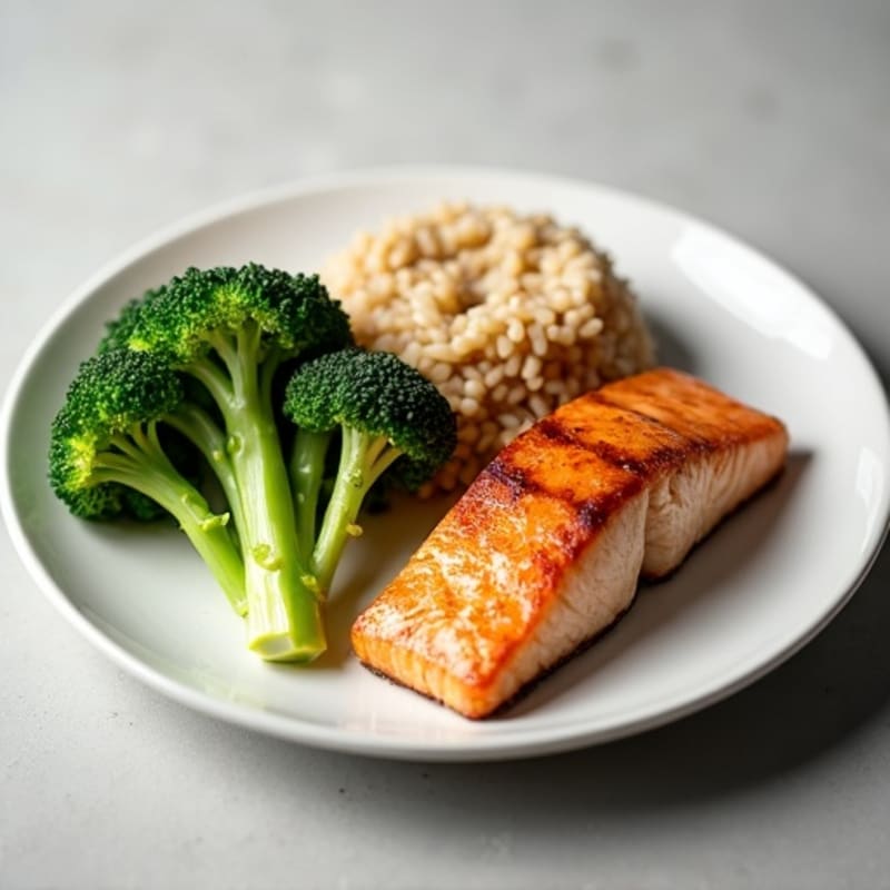 Seared Salmon with Steamed Broccoli and Brown Rice