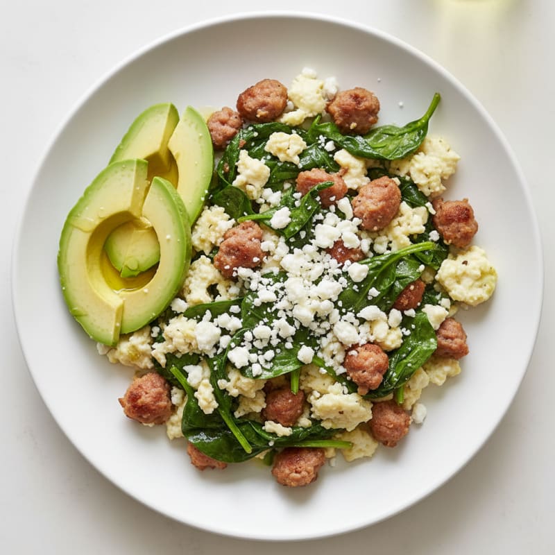 Egg White and Turkey Sausage Scramble with Spinach and Feta