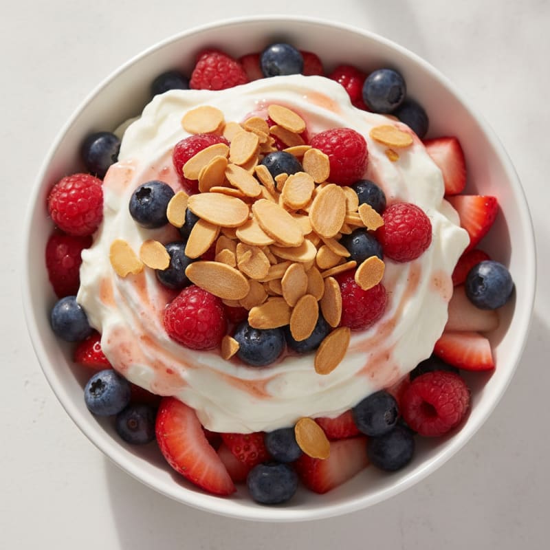 Greek Yogurt Protein Parfait with Mixed Berries and Almonds