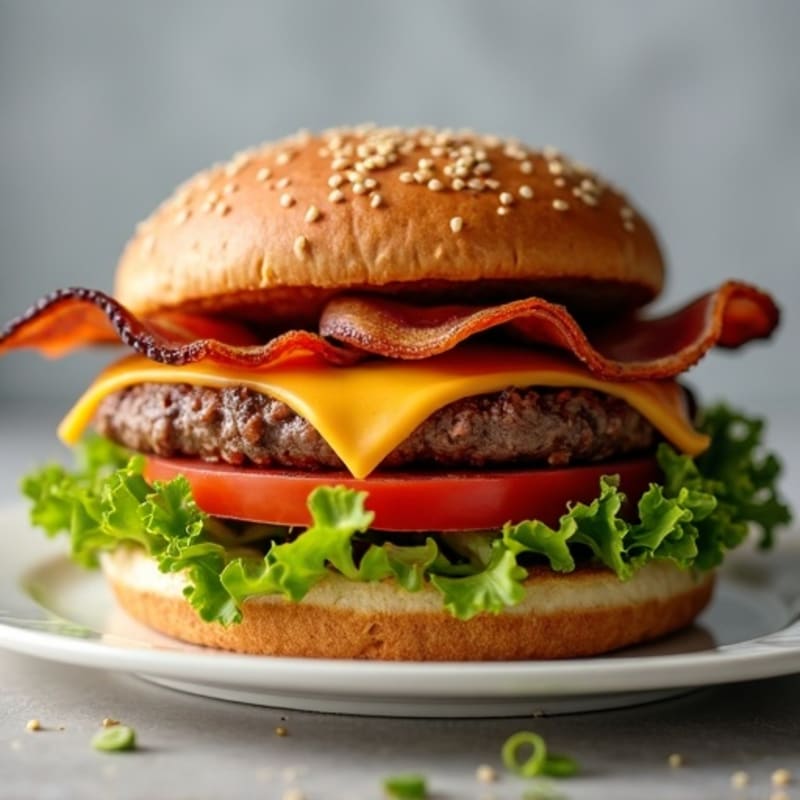 Lean Beef Burger with Crispy Bacon and Melted Cheddar