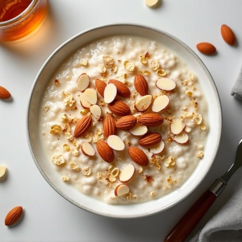Creamy Oatmeal with Greek Yogurt and Sliced Almonds