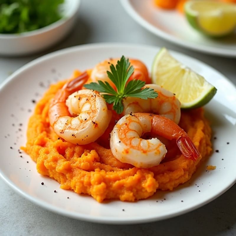 Garlic-Lime Shrimp with Roasted Sweet Potato Mash