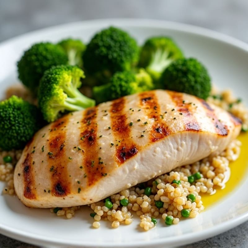 Grilled Chicken Breast with Quinoa and Steamed Broccoli