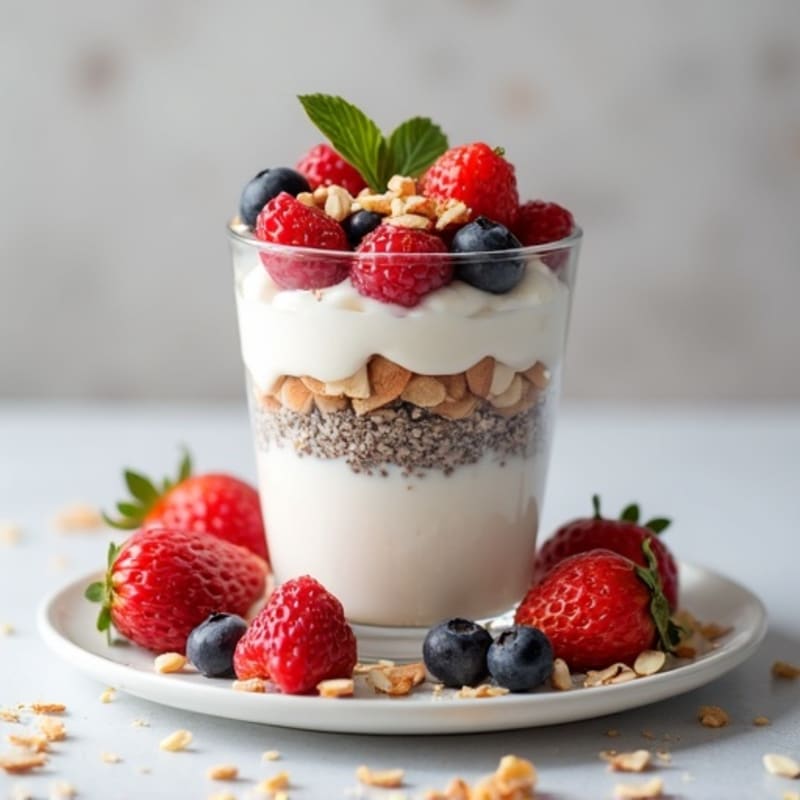 Greek Yogurt Parfait with Mixed Berries and Almonds