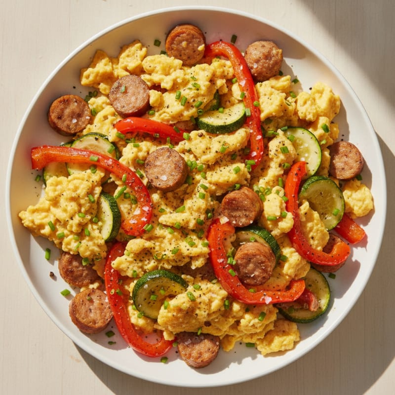Hearty Scrambled Eggs with Roasted Vegetables