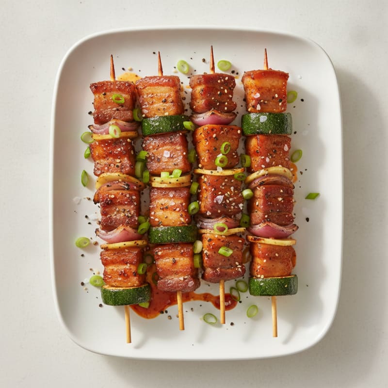 Spicy Gochujang Pork Belly Skewers