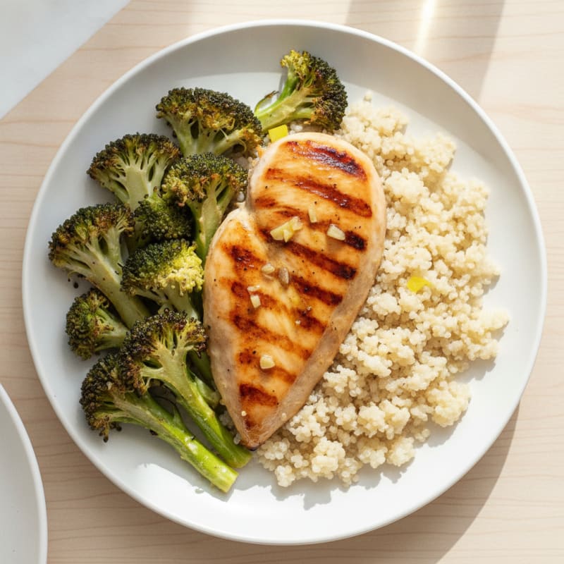 Grilled Chicken Breast with Quinoa and Roasted Broccoli