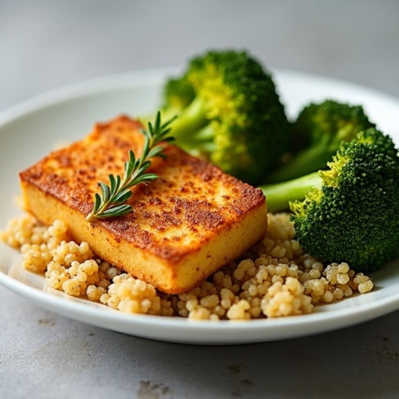 Crispy Baked Tofu with Roasted Broccoli and Quinoa