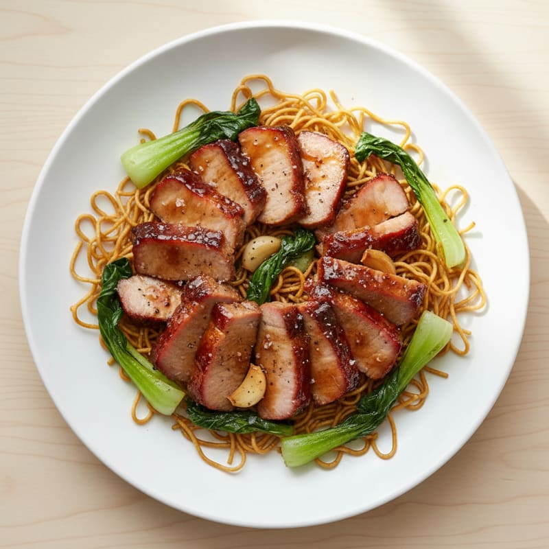 Caramelized Char Siu Pork with Crispy Noodles
