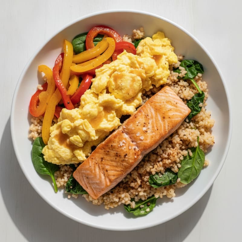 Pan-Seared Salmon and Egg Cauliflower Rice Bowl