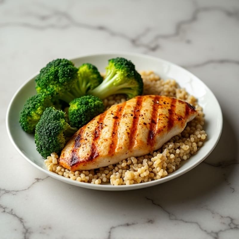 Grilled Chicken Breast with Quinoa and Roasted Broccoli