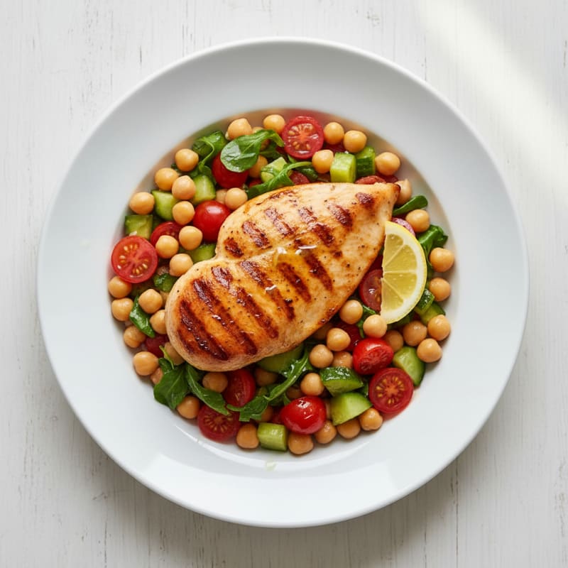 Grilled Chicken Breast with Chickpea Tomato Salad