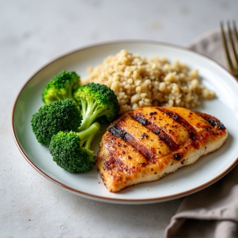 Grilled Chicken Breast with Quinoa and Steamed Broccoli