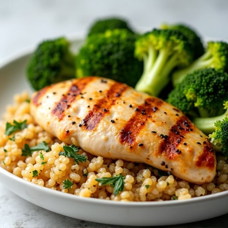 Grilled Chicken Breast with Roasted Broccoli and Quinoa