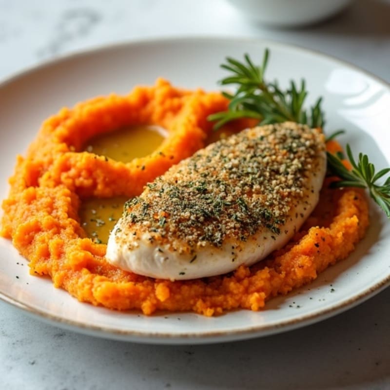 Herb-Crusted Chicken with Roasted Sweet Potato Mash