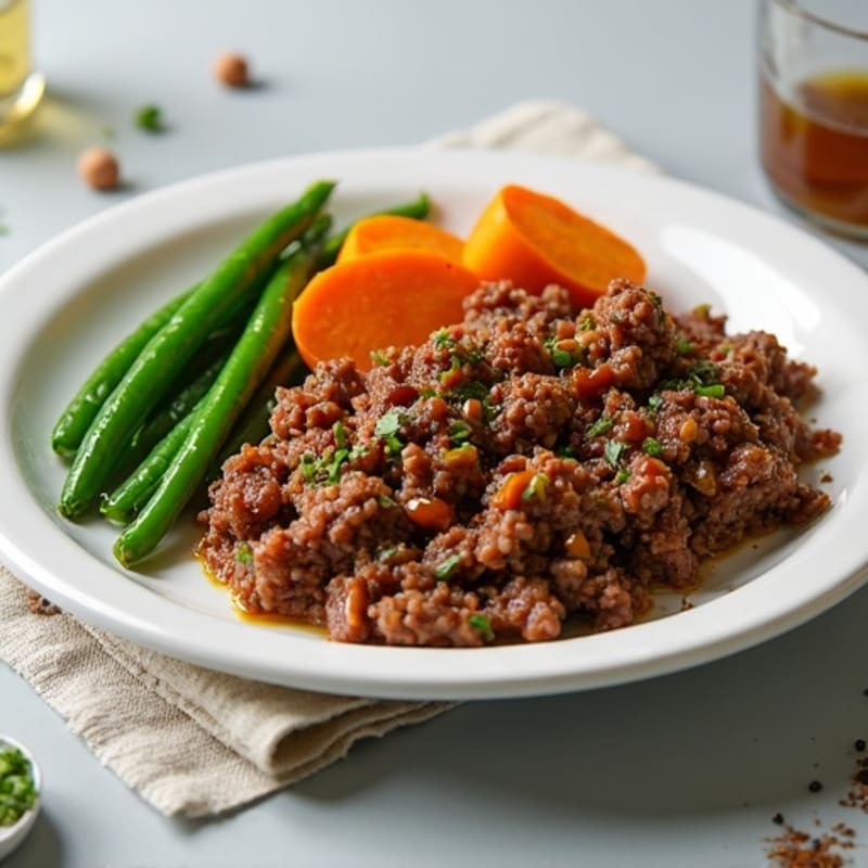 Savory Ground Beef with Roasted Sweet Potatoes and Green Beans