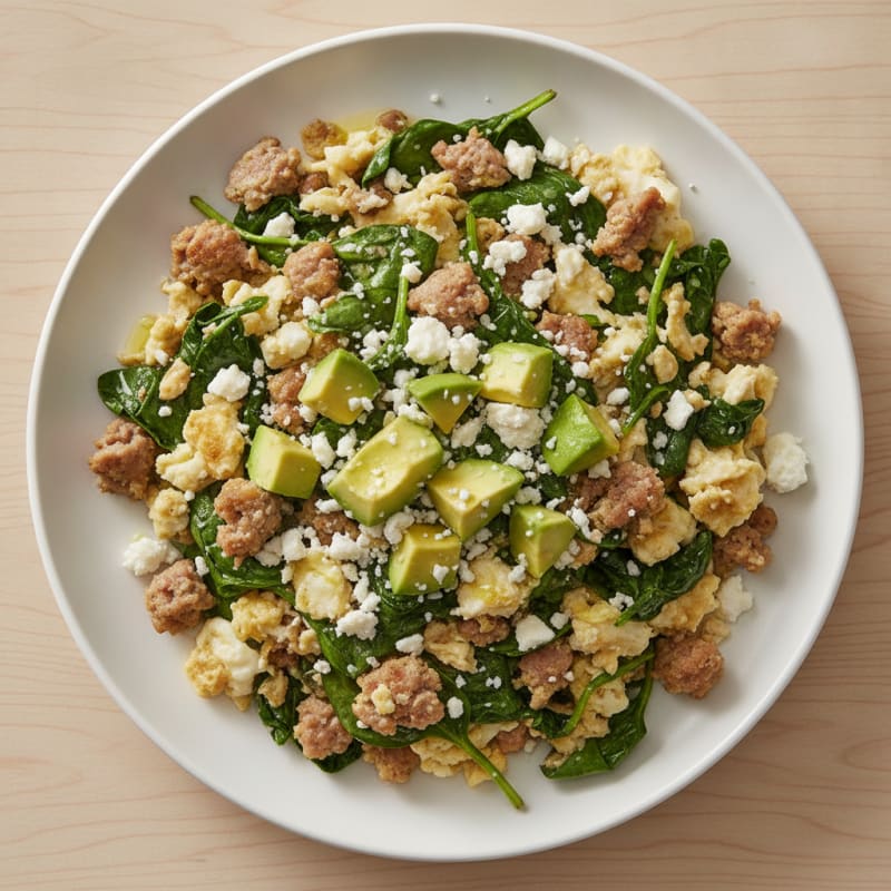 Egg White and Turkey Sausage Scramble with Spinach and Feta