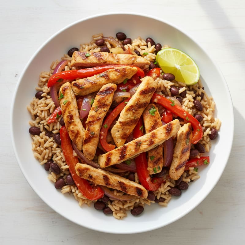Grilled Chicken Fajita Bowl with Black Beans and Brown Rice