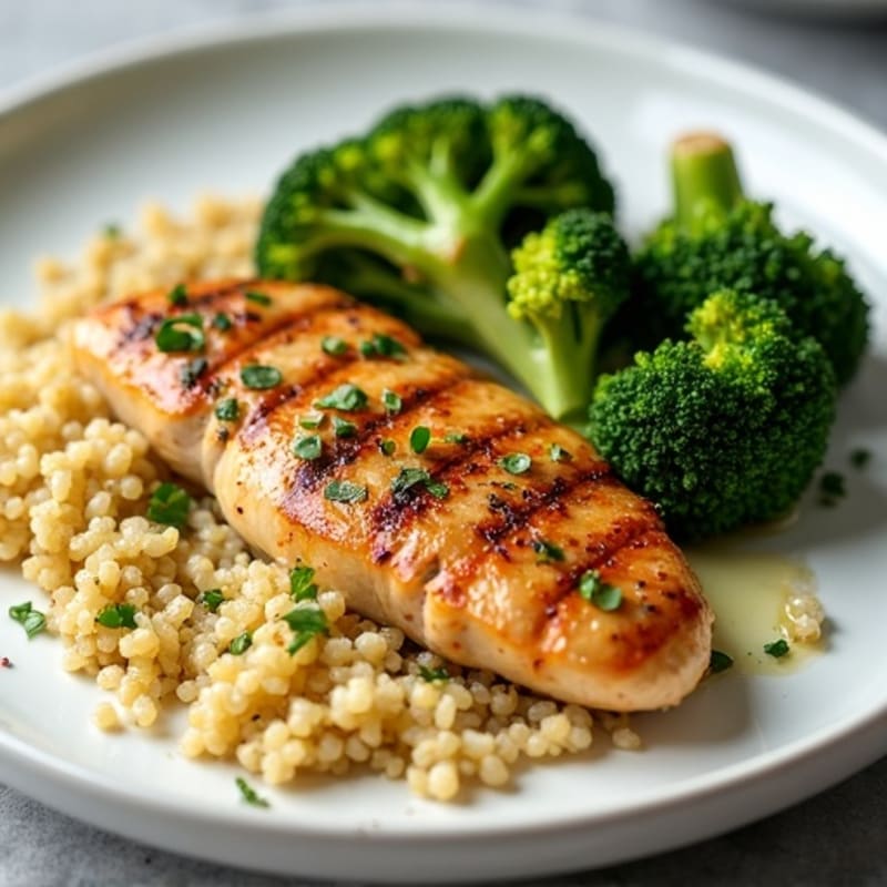 Grilled Chicken Breast with Roasted Broccoli and Quinoa