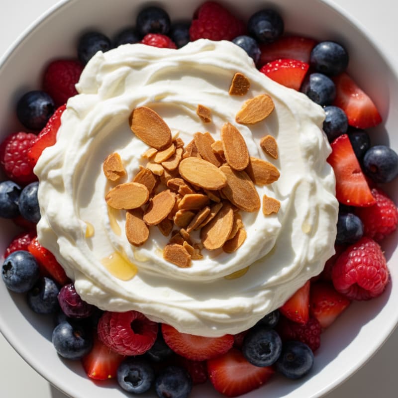 Greek Yogurt Protein Parfait with Mixed Berries and Almonds
