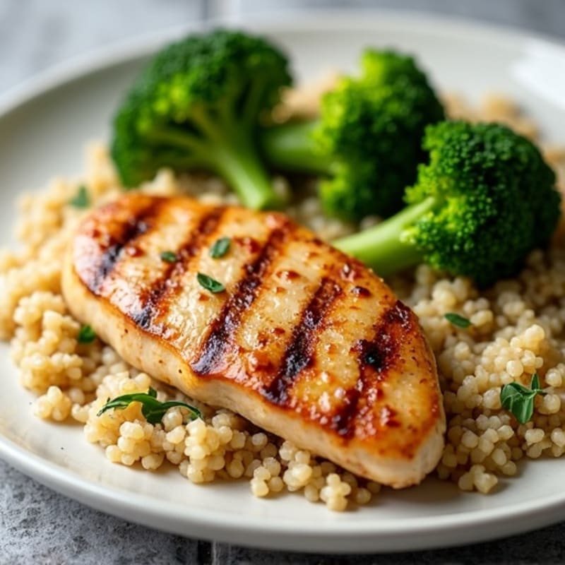Grilled Chicken Breast with Quinoa and Roasted Broccoli