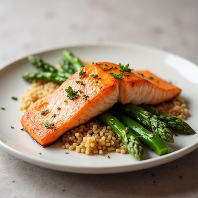Seared Salmon with Steamed Asparagus and Brown Rice