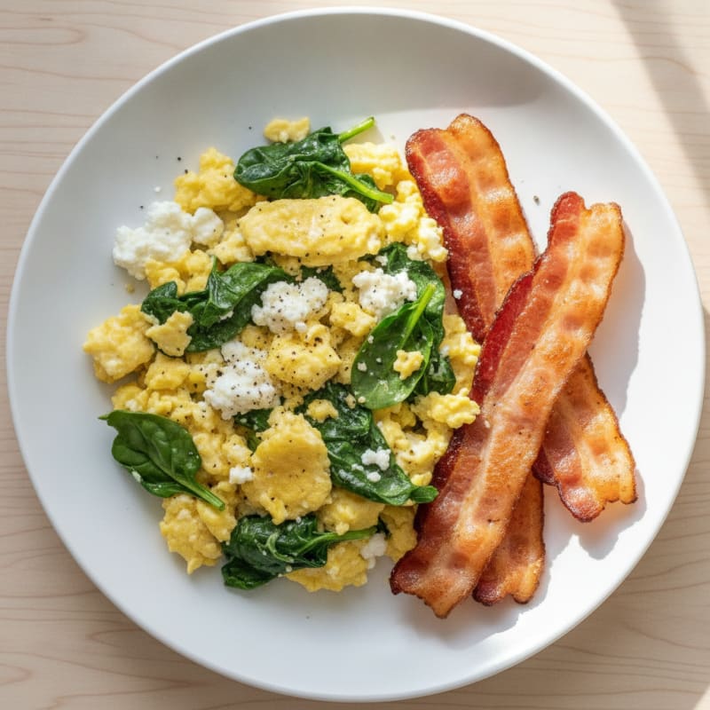 Cottage Cheese Scramble with Spinach and Turkey Bacon