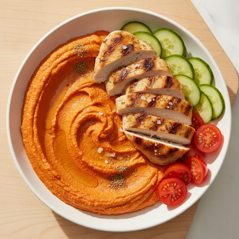 Roasted Red Pepper Hummus Bowl with Grilled Chicken