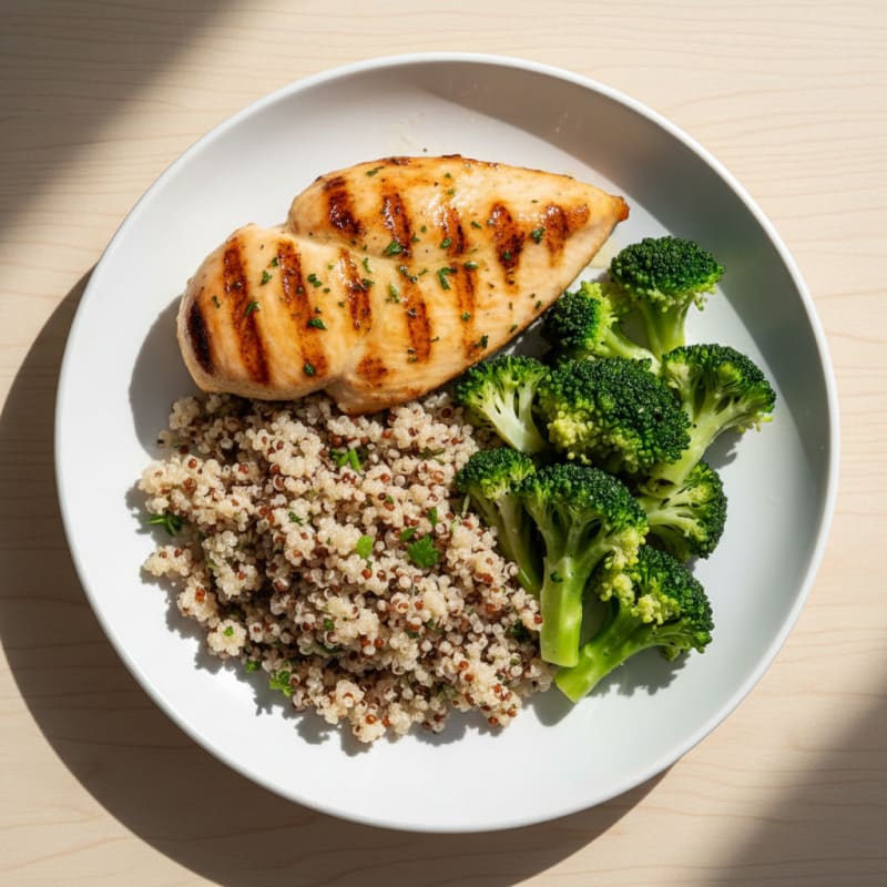 Grilled Chicken Breast with Quinoa and Steamed Broccoli