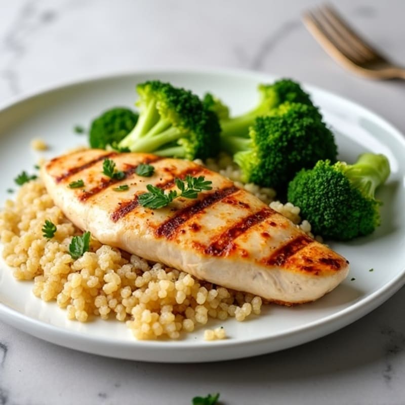 Grilled Chicken Breast with Quinoa and Steamed Broccoli