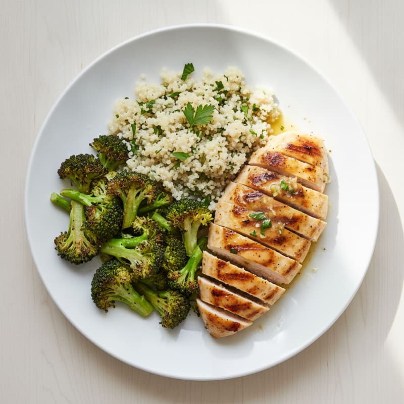 Grilled Chicken Breast with Quinoa and Roasted Broccoli