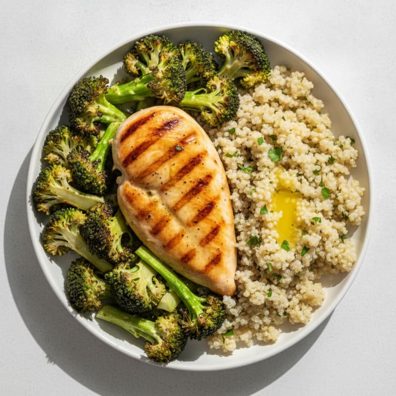 Grilled Chicken Breast with Roasted Broccoli and Quinoa