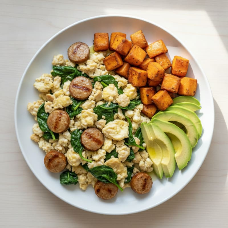 Egg White Scramble with Spinach and Turkey Sausage