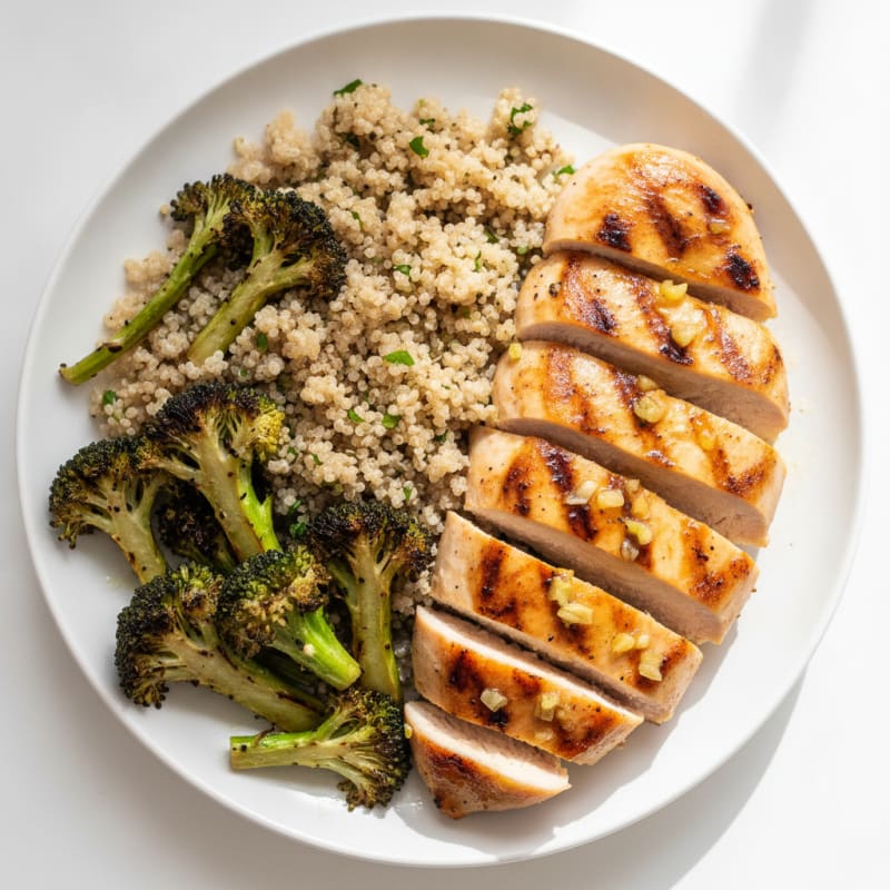 Grilled Chicken Breast with Roasted Broccoli and Quinoa