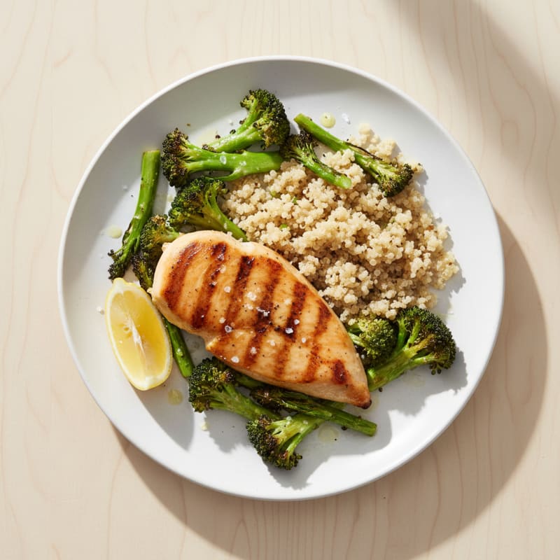 Grilled Chicken Breast with Quinoa and Roasted Broccoli