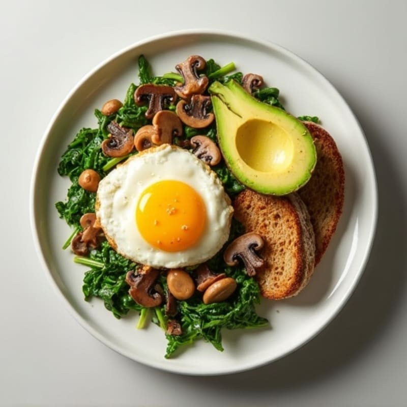 Egg White and Turkey Spinach Scramble with Sautéed Mushrooms